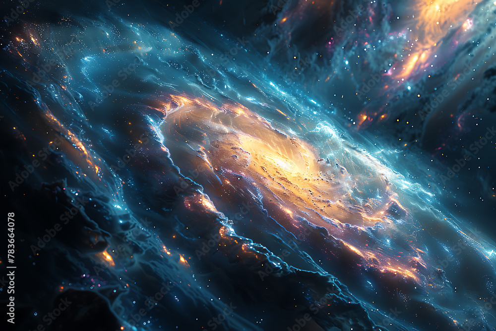 Poster vibrant digital rendering of deep space featuring a mesmerizing nebula and distant galaxies, perfect