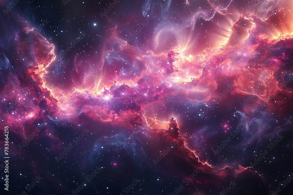 Poster vibrant digital rendering of deep space featuring a mesmerizing nebula and distant galaxies, perfect