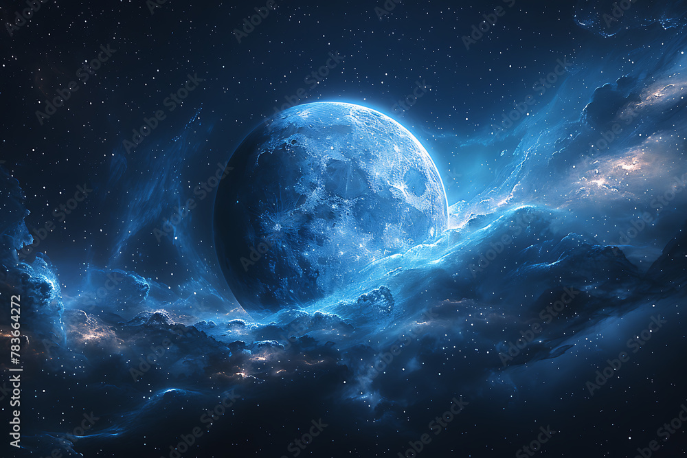 Poster vibrant digital rendering of deep space featuring a mesmerizing nebula and distant galaxies, perfect