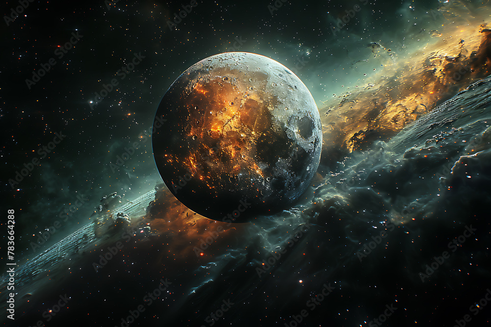 Poster vibrant digital rendering of deep space featuring a mesmerizing nebula and distant galaxies, perfect