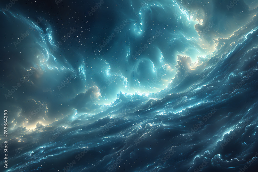 Poster vibrant digital rendering of deep space featuring a mesmerizing nebula and distant galaxies, perfect