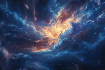 A captivating deep space wallpaper showcasing distant galaxies, radiant nebulae, and twinkling stars, offering a mesmerizing glimpse into the mysterious and enchanting wonders of the universe - obrazy, fototapety, plakaty
