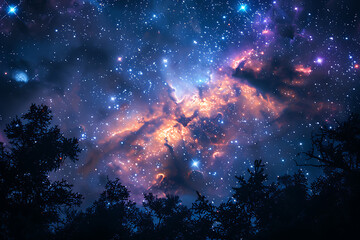 A captivating deep space wallpaper showcasing distant galaxies, radiant nebulae, and twinkling stars, offering a mesmerizing glimpse into the mysterious and enchanting wonders of the universe - obrazy, fototapety, plakaty