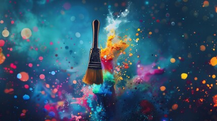 Surreal Levitating Paintbrush with Vibrant Colors