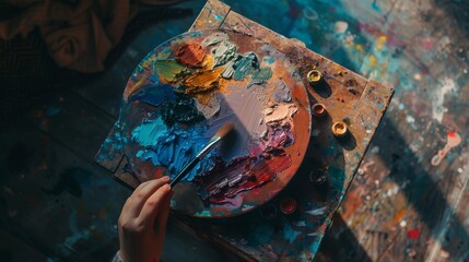 Artist Mixing Colorful Pigments on Palette