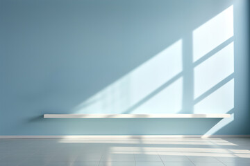 Minimalist background with blue room interior, shadows on the walls.