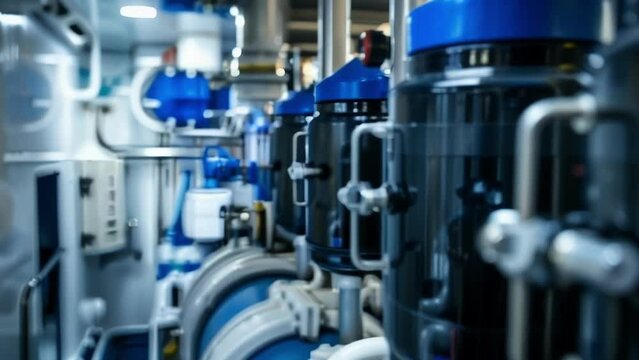 A closeup view of a stateoftheart water filtration system installed in a yachts engine room providing clean drinking water and reducing the need for singleuse plastic bottles