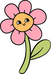 Retro Flower with stem Pastel Doodle Drawing Cartoon 