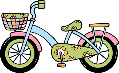 Retro Earth Day Eco bicycle Pastel Doodle Drawing Cartoon 