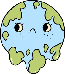 Retro Earth Day planet melted Pastel Doodle Drawing Cartoon 