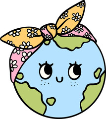 Retro Earth Day happy globe Pastel Doodle Drawing Cartoon 