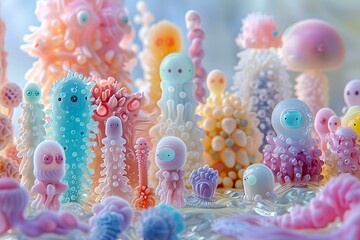 Futuristische Organismen surreale fantasievolle Welten in pastell