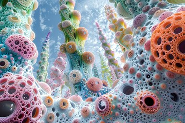 Futuristische Organismen surreale fantasievolle Welten in pastell