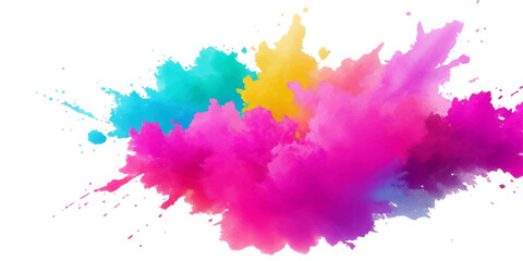 Bright colorful watercolor splash splatter stain brush strokes on white background. Modern vibrant aquarelle spot. Rainbow trendy isolated design on white. Element. Vector watercolor illustration.	