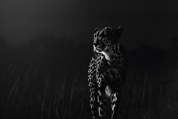 Prowling Predator: Monochromatic Elegance of a Jaguar in the Dark - obrazy, fototapety, plakaty