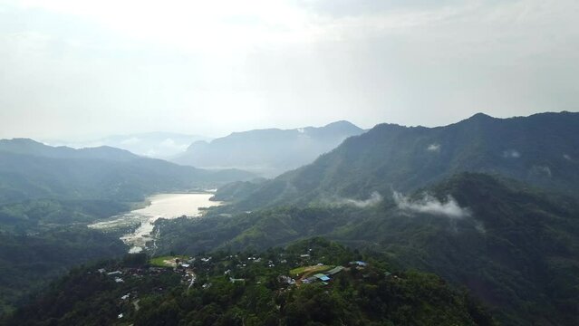 Aerial view of Beautiful mountain valley in nungba near Ragailong  village khoupum dam. Nature landscape image of manipur in india.