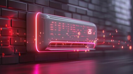 Futuristic D Visualization of Innovative Robotic Air Conditioning Unit with Vibrant Red Lighting Patterns - obrazy, fototapety, plakaty
