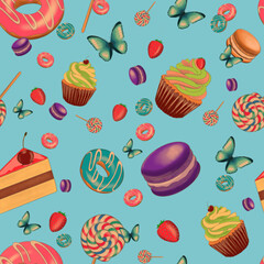 Sweets donuts and candy pattern png files