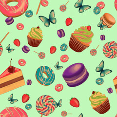 Sweets donuts and candy pattern png files