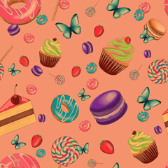 Sweets donuts and candy pattern png files
