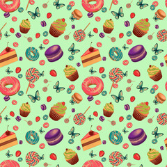 Sweets donuts and candy pattern png files