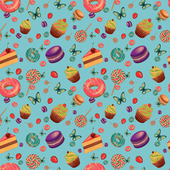 Sweets donuts and candy pattern png files