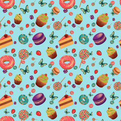 Sweets donuts and candy pattern png files