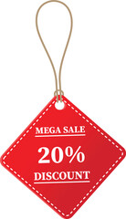 20% OFF Sale tag. 20% Discount Offer. Discount Promotion. Big sale collection for banners, labels, posters. Discount offer price. Vector illustration. Special offer 20% off label or price tag on white