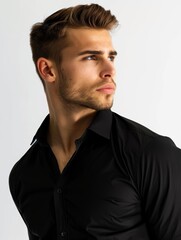 Obraz premium Handsome muscular manly male model, brutal, 30 year old, short brown hair