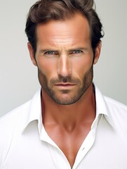 Obraz premium close up, Handsome muscular manly male model, a doctor, brutal, 35 year old, short hair