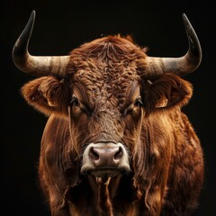 Big beautiful bull on a dark background.