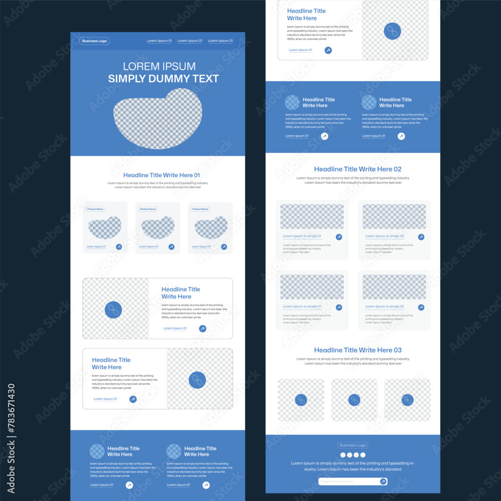 Wall mural minimal landing page website design template for business. one page wireframe. flat modern responsiv