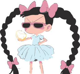 Adobe IllThese images feature two adorable cartoon characters, both girls with distinctive hairstyles and large sunglasses, conveying playful attitudes and a sense of style.
ustrator Artwork