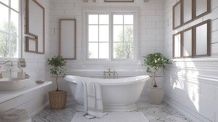 Serene White Bathroom with Framed Decor Elevating the Space
