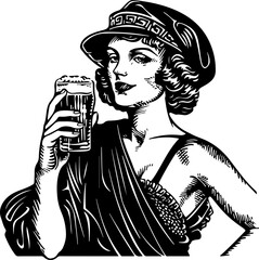 woman savoring a pint of beer, a fitting image for a bar - obrazy, fototapety, plakaty