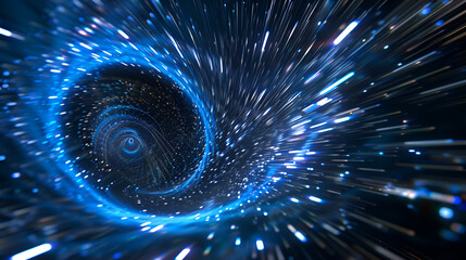 Abstract of warp or hyperspace motion in blue star trail  ,Panorama Horizontal view for a glass panels ,Speed of light in space on dark background Abstract background in blue,Abstract blue background  - obrazy, fototapety, plakaty