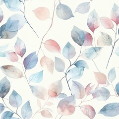 Soft watercolor leaf scatter, seamless pattern, gentle pastel mists. Seamless Pattern, Fabric Pattern, Tumbler Wrap, Mug Wrap.