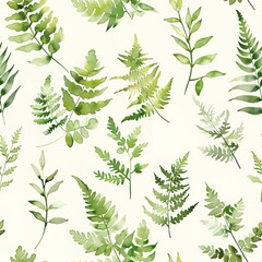 Miniature fern fronds, seamless pattern, light watercolor elegances. Seamless Pattern, Fabric Pattern, Tumbler Wrap, Mug Wrap.