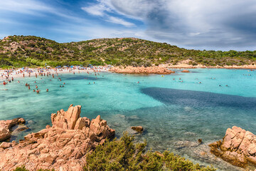View over the scenic Spiaggia del Principe, Sardinia, Italy