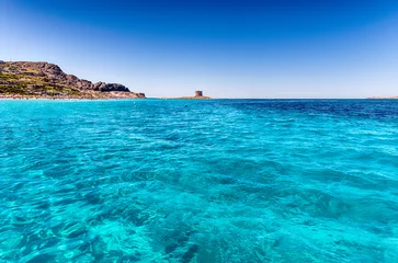 Glasbilder Strand La Pelosa, Sardinien, Italien La Pelosa beach in the town of Stintino, Sardinia, Italy