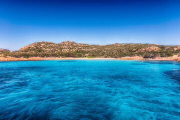 View of the Pink Beach, island of Budelli, Sardinia, Italy