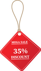 35% OFF Sale tag. 35% Discount Offer. Discount Promotion. Big sale collection for banners, labels, posters. Discount offer price. Vector illustration. Special offer 35% off label or price tag on white