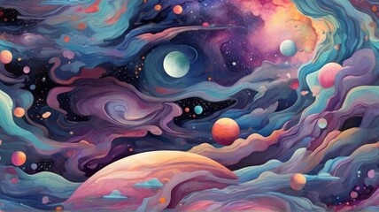 Galactic pattern drawn Space Planet stars clouds