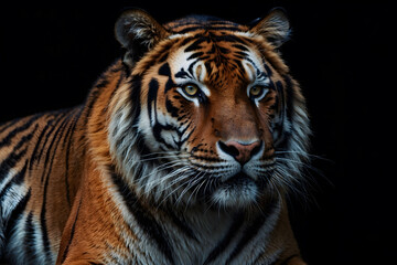 A close up of a tiger with an isolated background