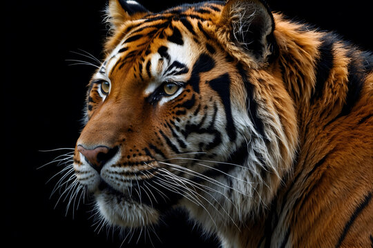 A close up of a tiger with an isolated background