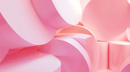 Abstract 3D background with soft geometric shapes in light pastel pink color digital minimalism....