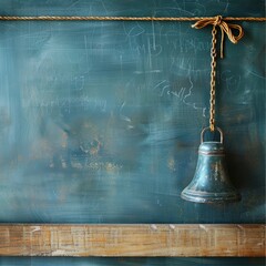 A worn blue-green chalkboard with traces of erased chalk, creating a background of educational...