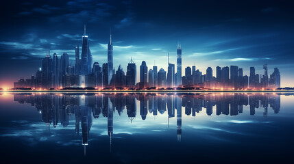 Fototapeta na wymiar Futuristic Cityscape at Twilight with Neon Glow
