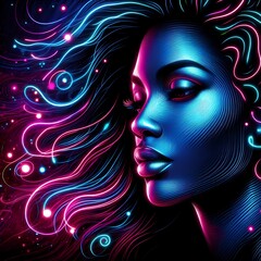 neon woman with hair