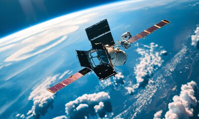 Satellite internet communication. satellite and earth.｜衛星インターネット通信。衛星と地球 - obrazy, fototapety, plakaty